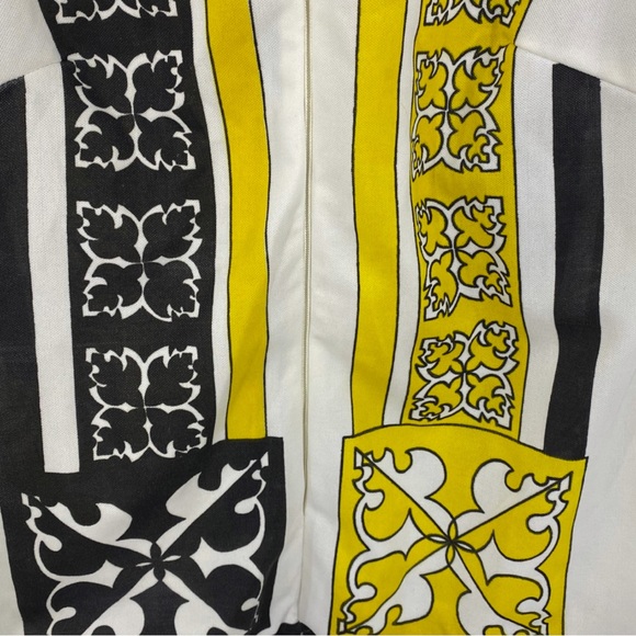 Vintage 70s White Black Yellow Geometric Print Zip Front Shirt - Picture 3 of 6